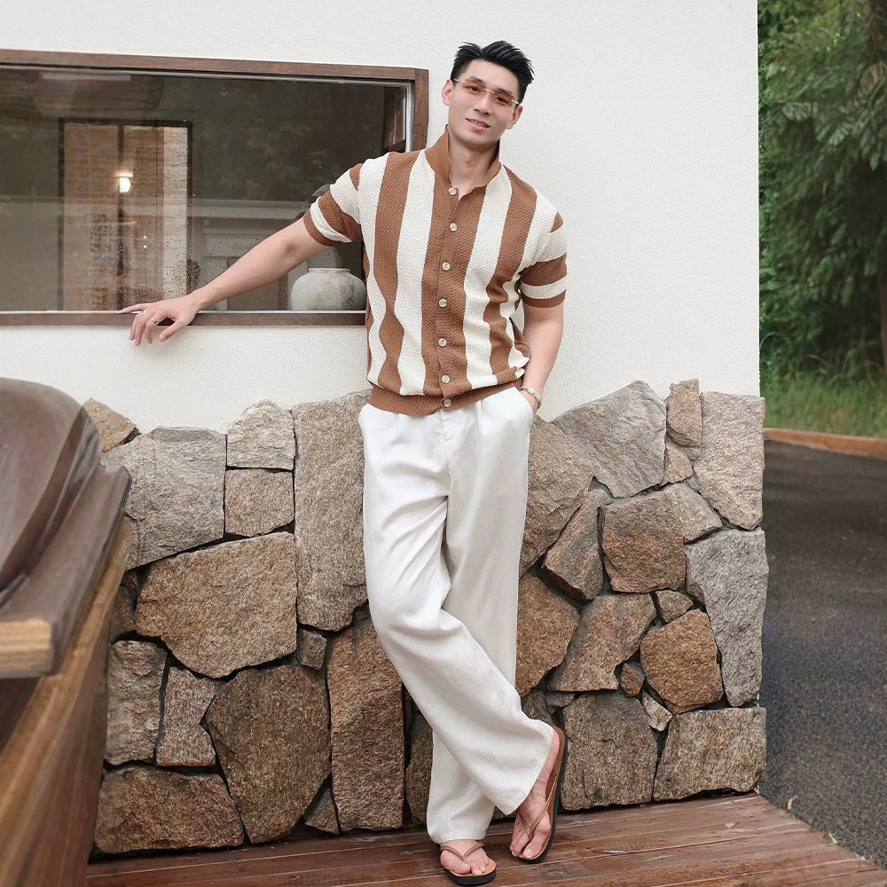 British-style knitted short-sleeve top — main product photo