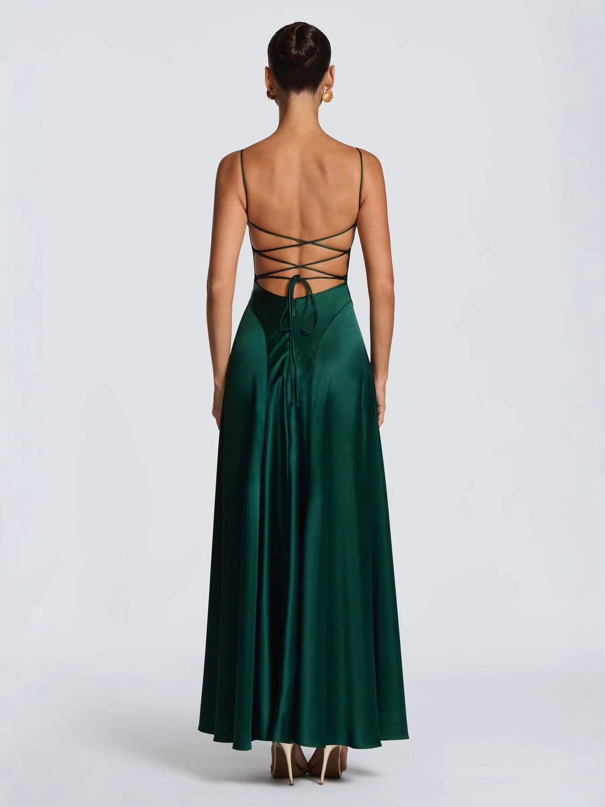Ruffled Satin Slip Dress with Square Neckline
