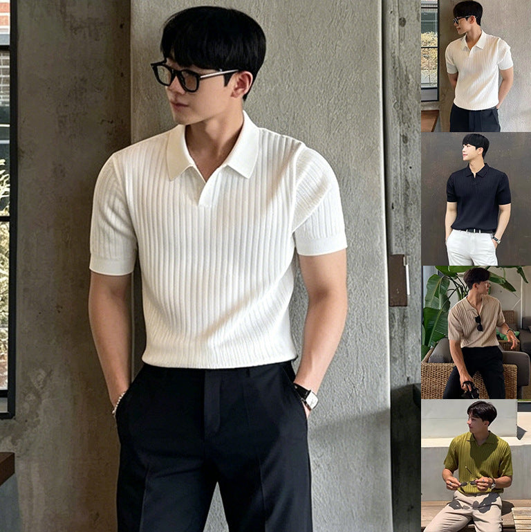 Men's Striped Knit Polo Shirt