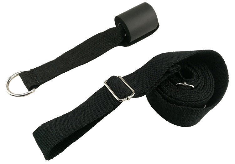 Textured yoga foam roller strap for stretching and muscle recovery.