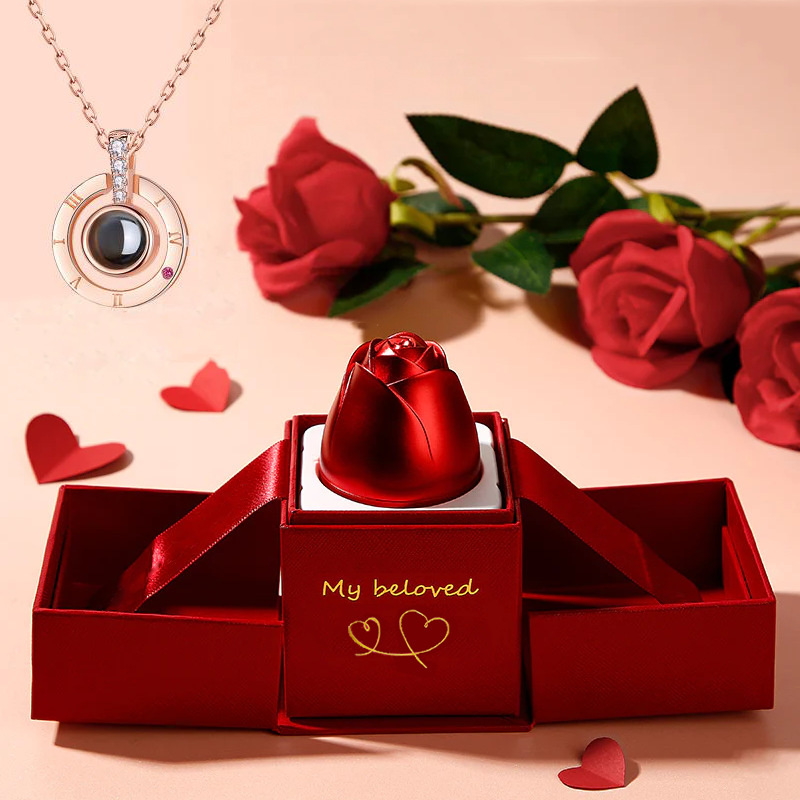 Metal rose gift box with necklace — main product photo