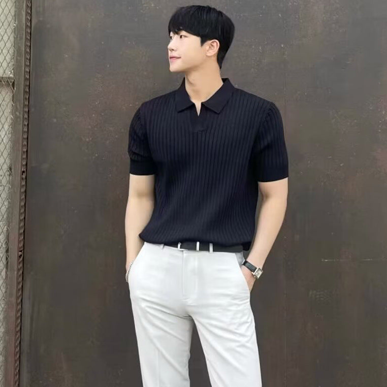 Men's Striped Knit Polo Shirt