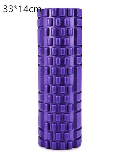 Purple Yoga Foam Roller with textured surface for muscle relief, dimensions 33*14cm.