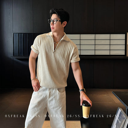 Men's Striped Knit Polo Shirt
