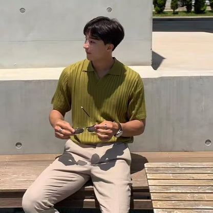 Men's Striped Knit Polo Shirt