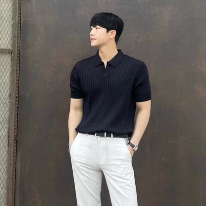Men's Striped Knit Polo Shirt