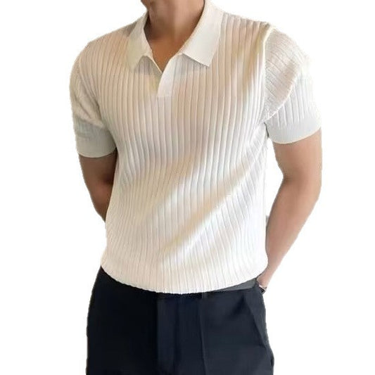 Men's Striped Knit Polo Shirt