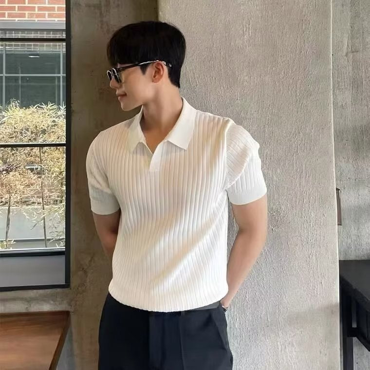 Men's Striped Knit Polo Shirt