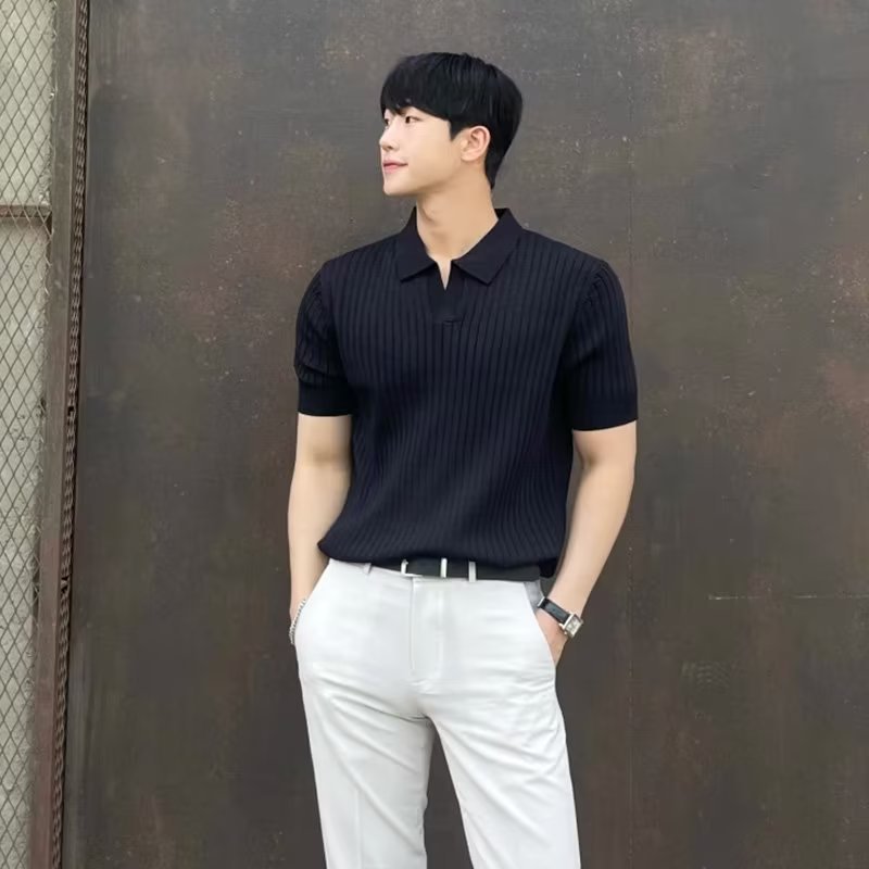 Men's Striped Knit Polo Shirt